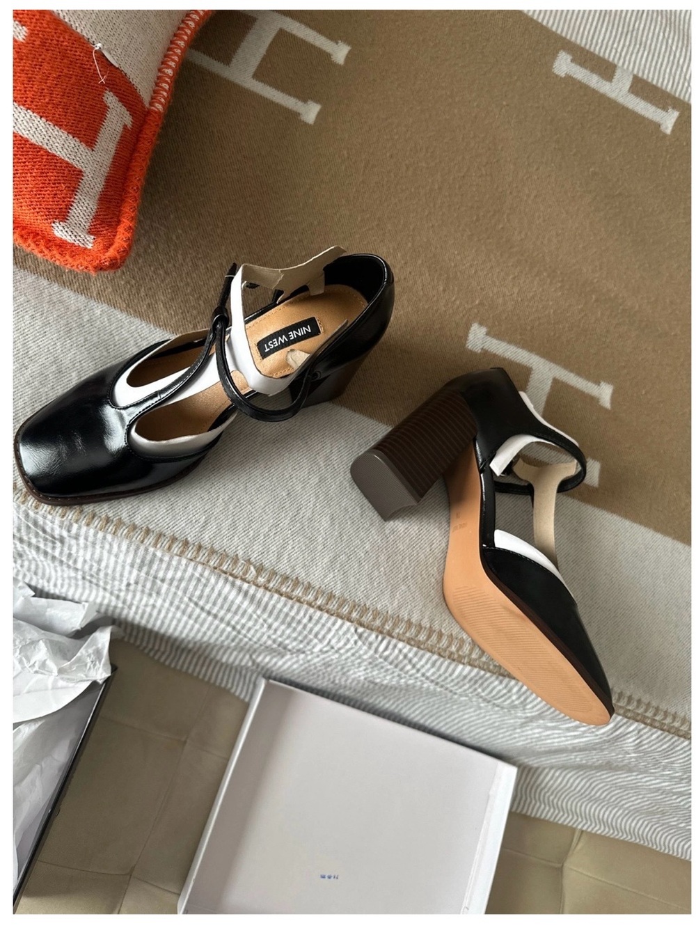 Nine West Black and White Mary Jane Block Heels